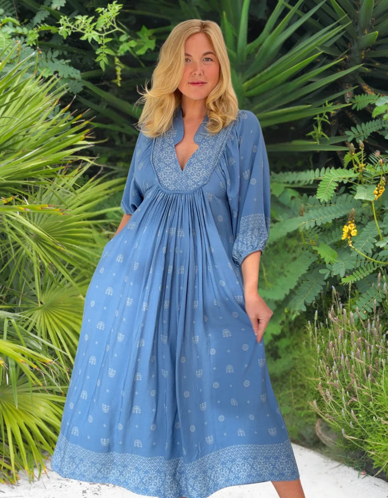 Boheme Midi Dress: Azure Sky Print Butterscotch Boheme Midi Dress: Azure Sky Print Butterscotch